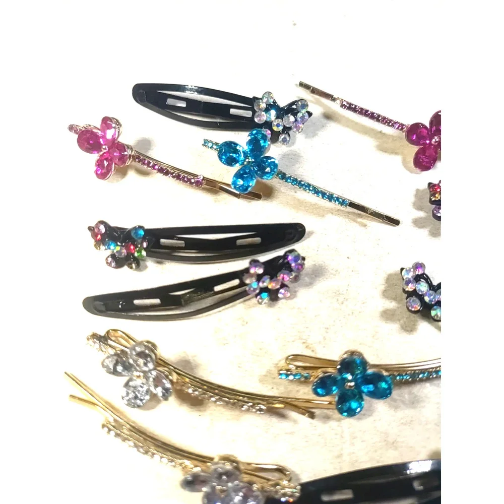 Lot Of 12 Fancy Bobby Pins Clips Floral Rhinestone